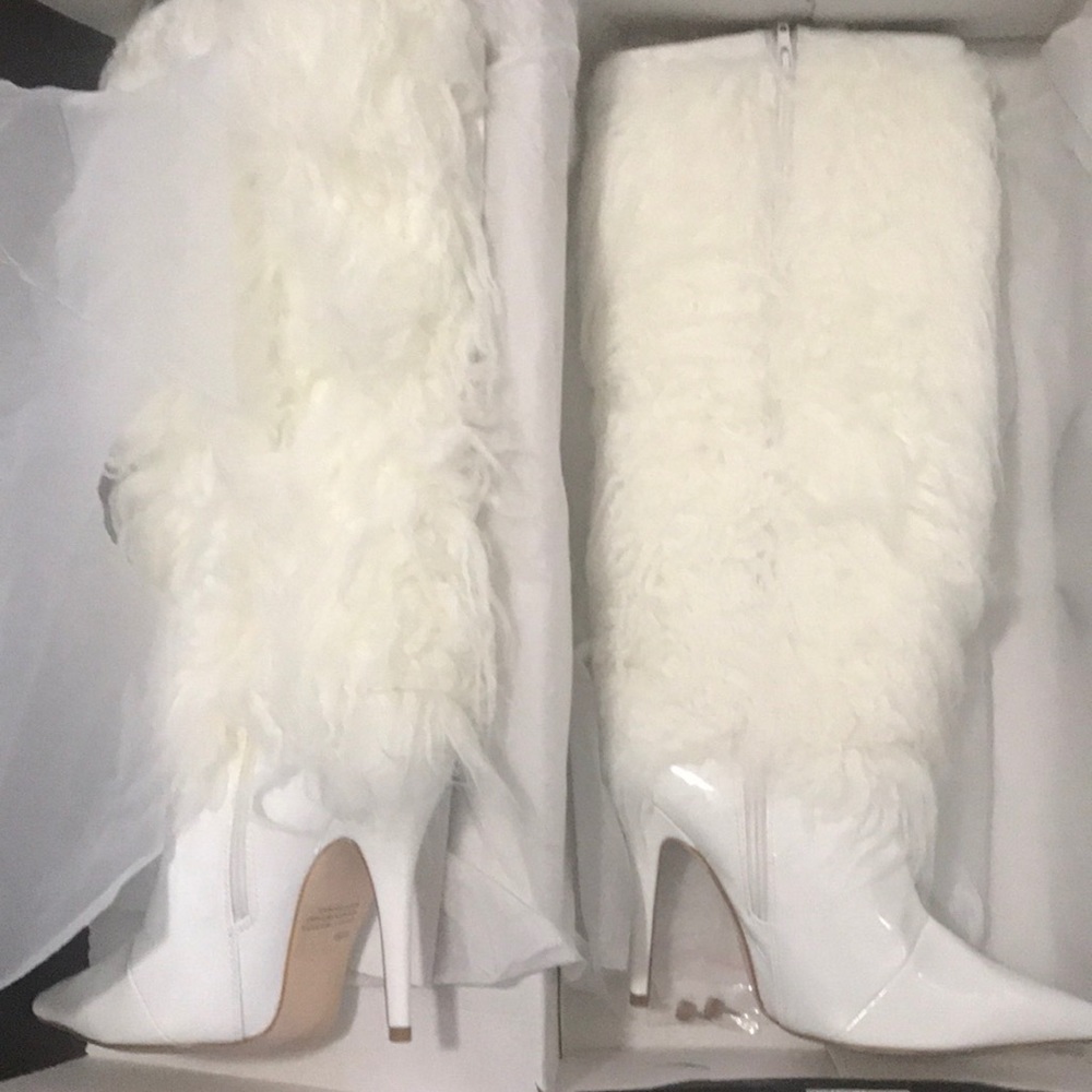 Move Aside Heeled Boot with Shaggy fur-White